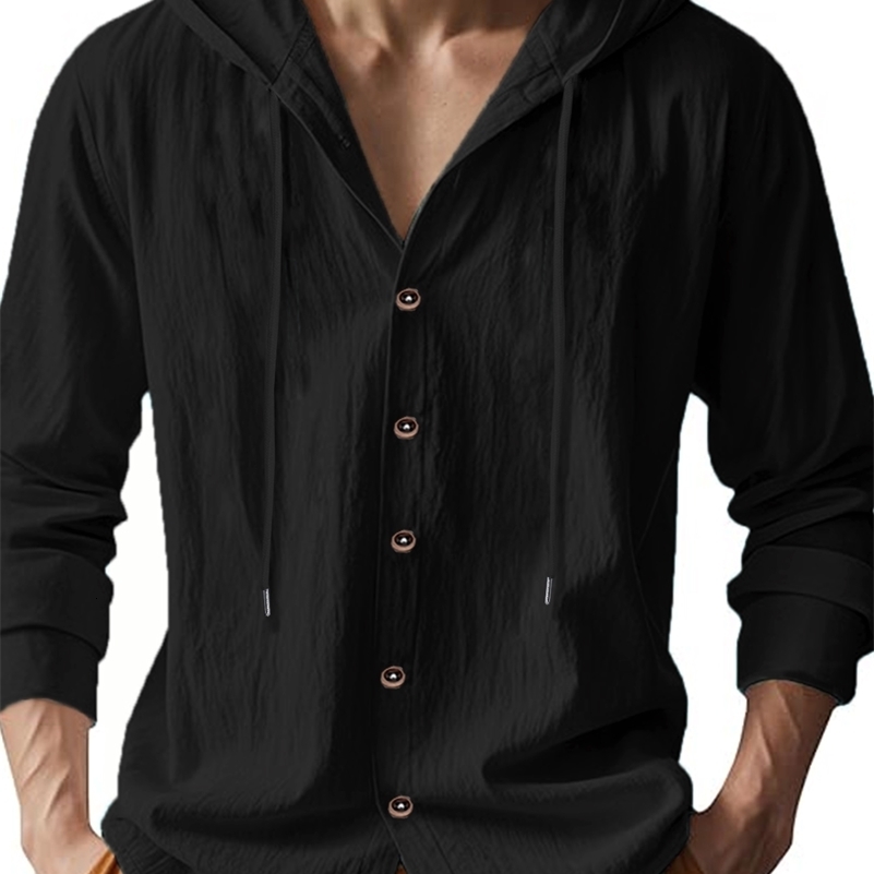Mens Cotton Linen Long Sleeve Shirt Breathable Summer Spring Casual Button Up Lightweight Hawaiian Beach Top Hoodie TShirt y250707