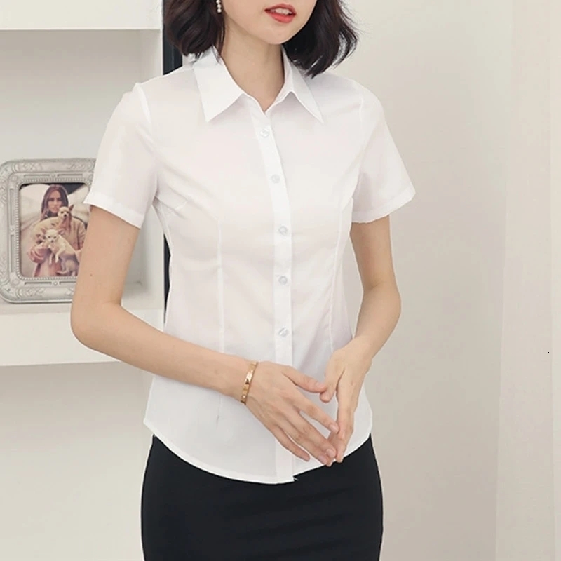 Fashion Woman Blouses 2024 Vneck Short Sleeve Solid Work Shirts Tops Pretty and Womens Blouse OL Elegant Female clothing 250704