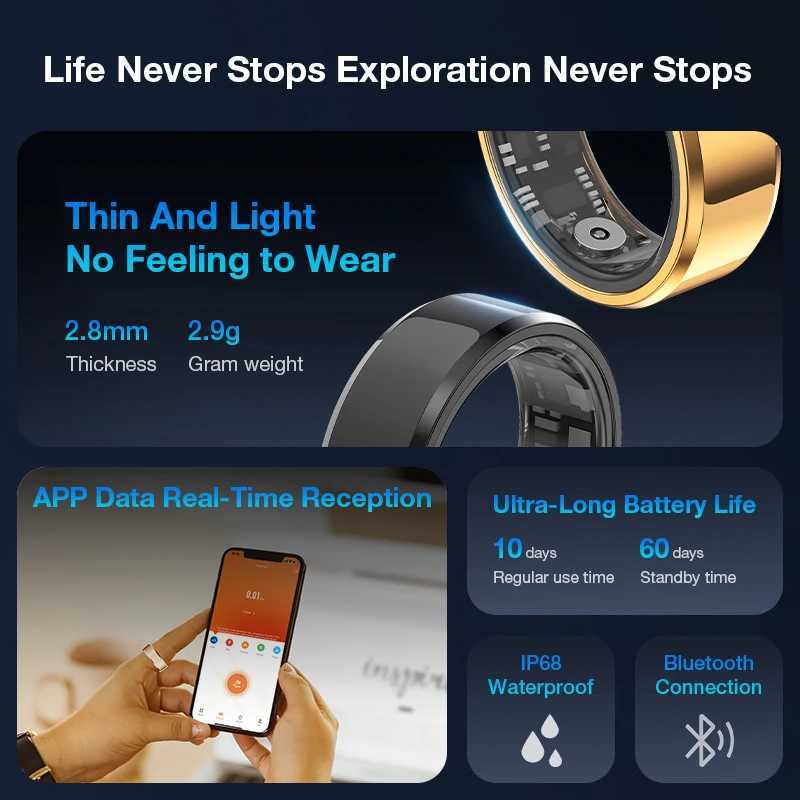 Aolon Gen3 Smart Ring Men Women Military Grade Titanium Steel Shell Health Monitoring IP68 3ATM Waterproof Multi-sport Modes W250717