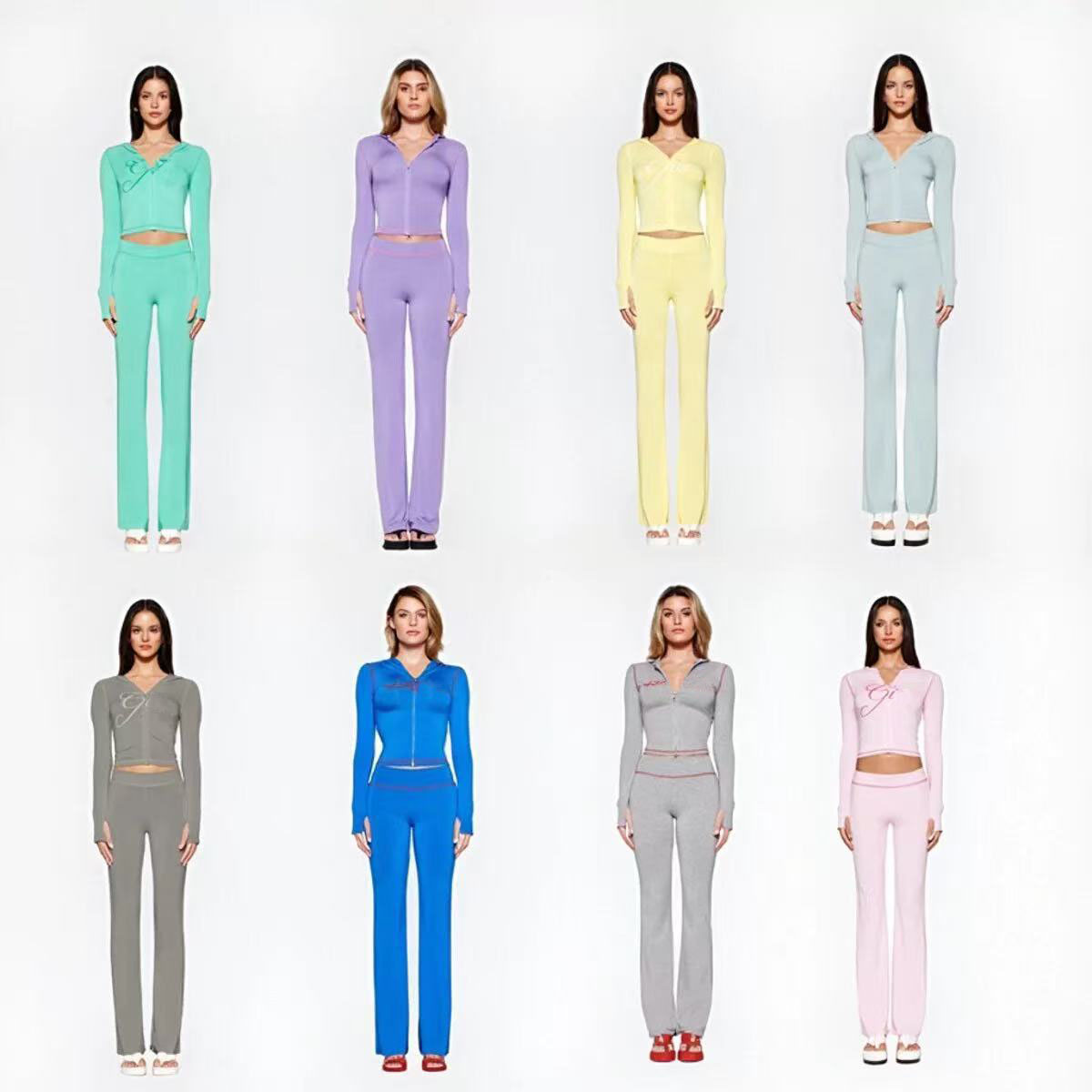 Women's Designer Tracksuits Letter Printed Design Slim Fit Hooded Zipper Short Jacket Pants Set Colorful Women Suits