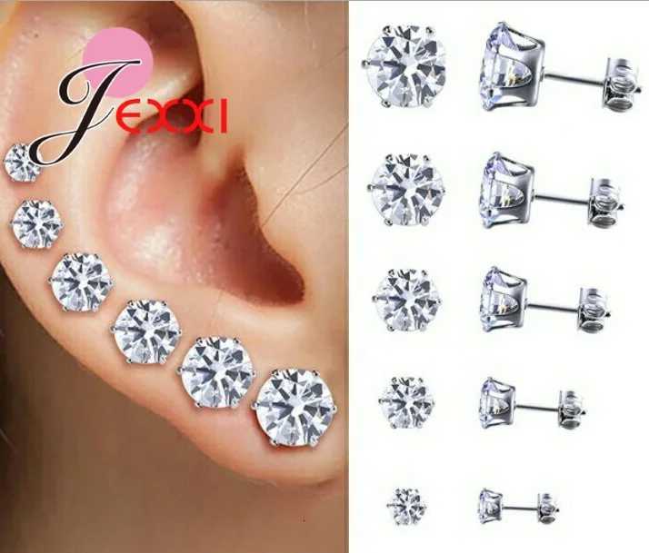 6 Pairs 3/4/5/6/7/8MM Mixed Sizes 925 Silver Needle Rhinestone Claw Setting Simple Classic Stud Earrings for Men Women Girls Boys y250715