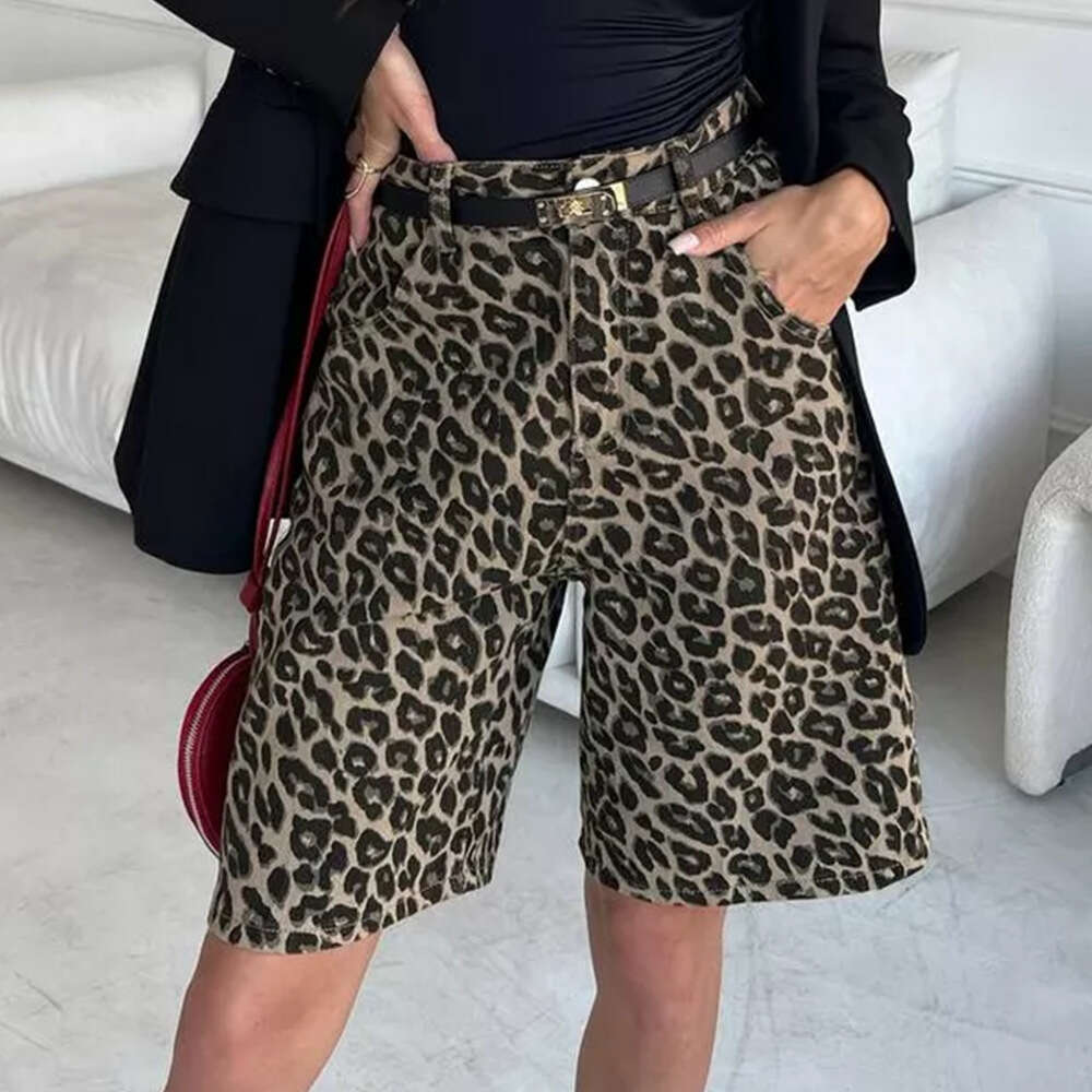 Summer New Leopard Print Cotton Shorts Loose Casual Straight Pants B5