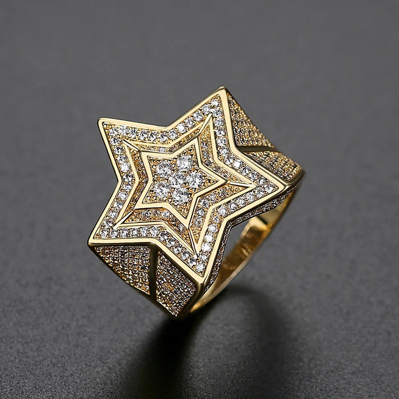 Hip Hop Micro Pave Cubic Zirconia Bling Iced Out Gold Color 3 layers Star Rings for Men Women Rapper Jewelry 250716