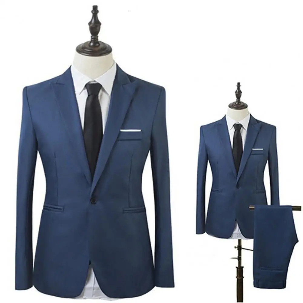 Men Slim Fit Business Suit One Button Formal Two-Piece Suit Boutique Business Dress Wedding Groom Suit Coat Blazers Trousers 250715