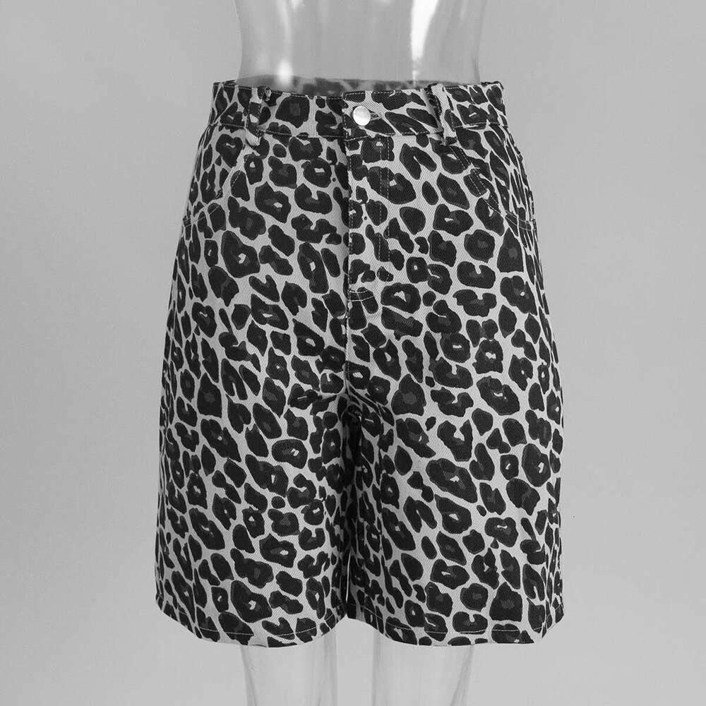 Summer New Leopard Print Cotton Shorts Loose Casual Straight Pants B5