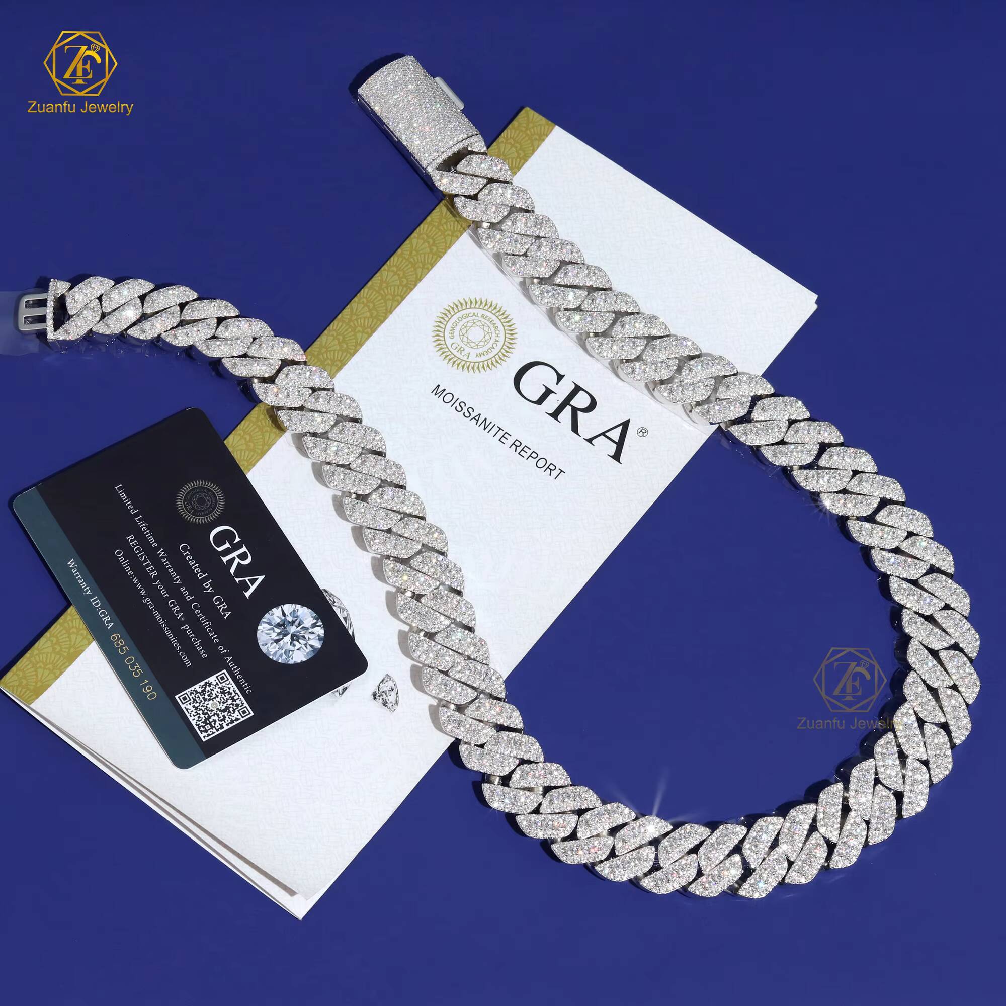 HipHop Jewelry Custom Necklace Wholesale 18mm Iced Out VVS Moissanite Diamond 20 Inches 925 Sterling Silver Cuban Link Chain