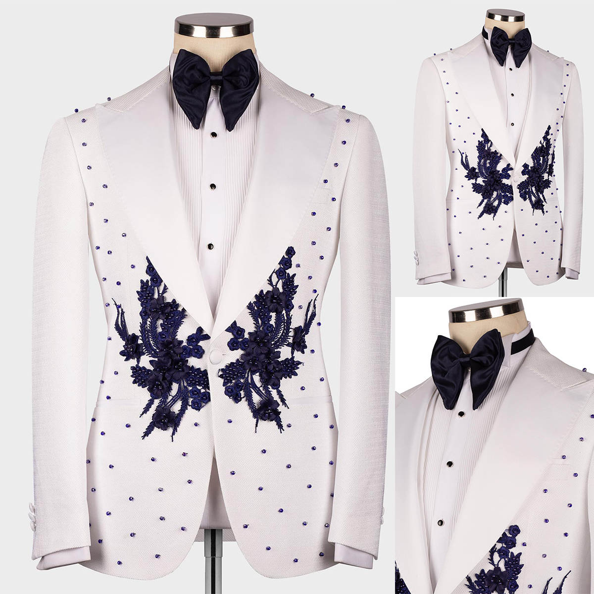 Unique Design 2 Pieces Customized Men Suits Luxury Appliques Beadeds Jacket Sets Slim Fit Homme Evening Party Wear