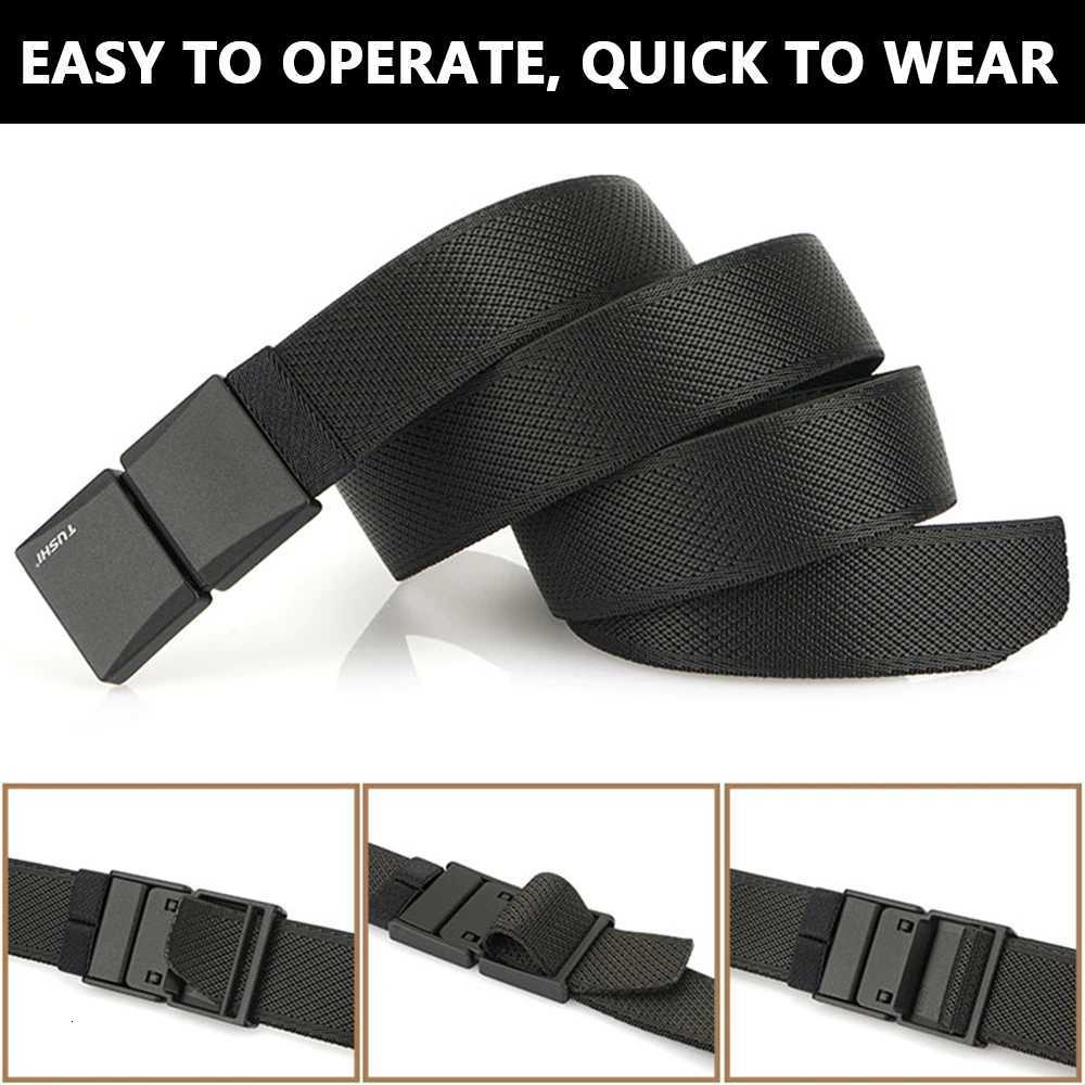 TUSHI New Magnetism Alloy Quick Release Pluggable Buckle Elastic Belts For Men Durable Tactical Belt Cowboy Outdoor Belt Hunting W250717