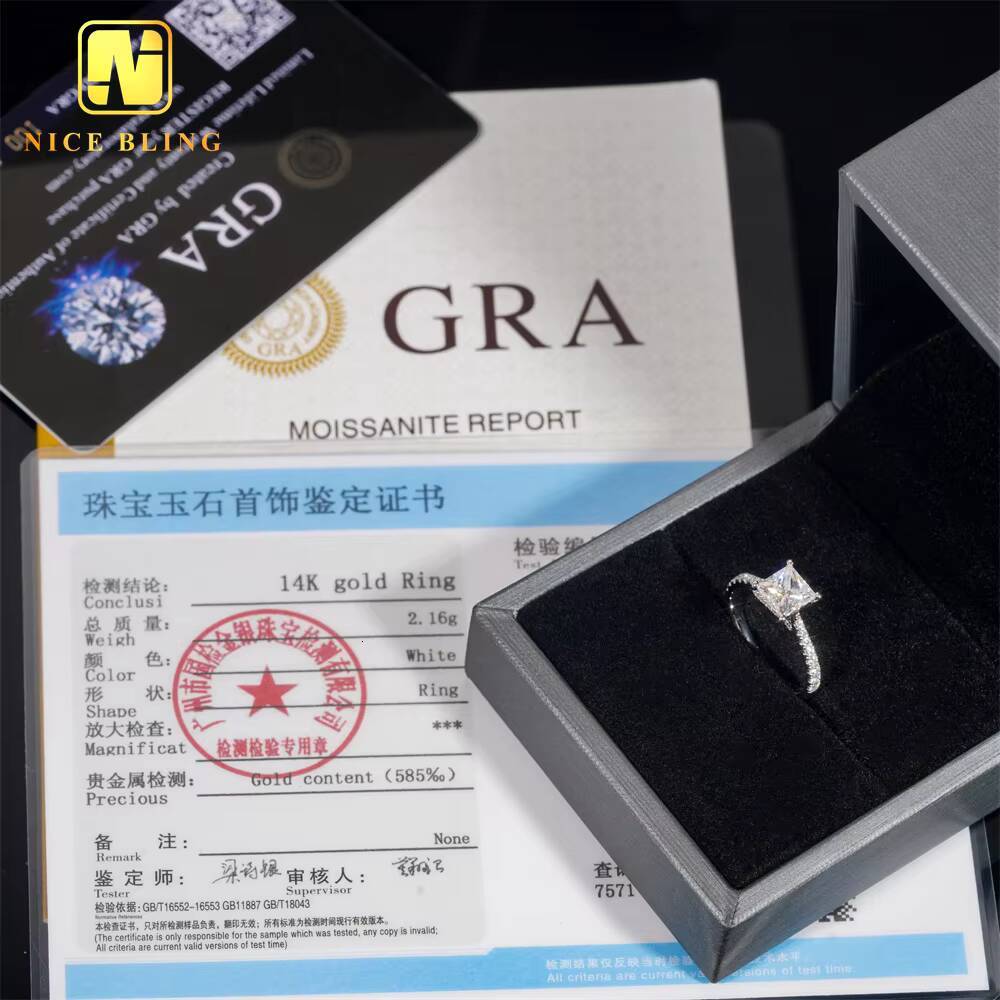Classic Iced Out Diamond Anniversary Wedding Rings Women Princess Cut VVS Moissanite 14K Gold Engagement Ring for Women
