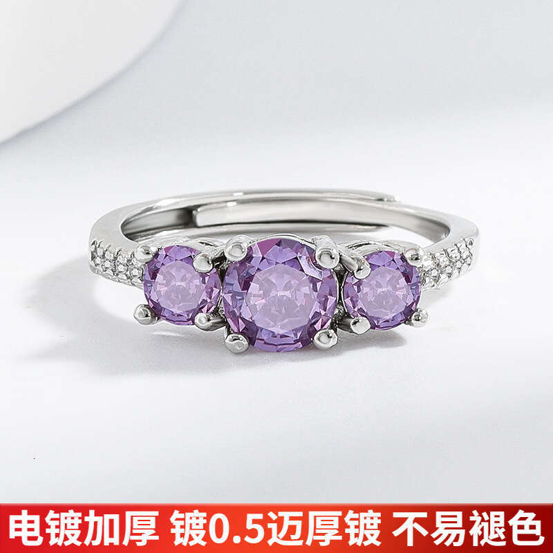 Purple Zircon Women's with Diamond Moissanite Ins Style Personality Open Adjustable Index Finger Ring 7c4