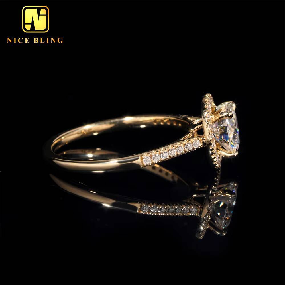 Pass Diamond Tester Diamond Wedding Ring Women Round Cut VVS Moissanite 10K Real Gold Engagement Rings for Women
