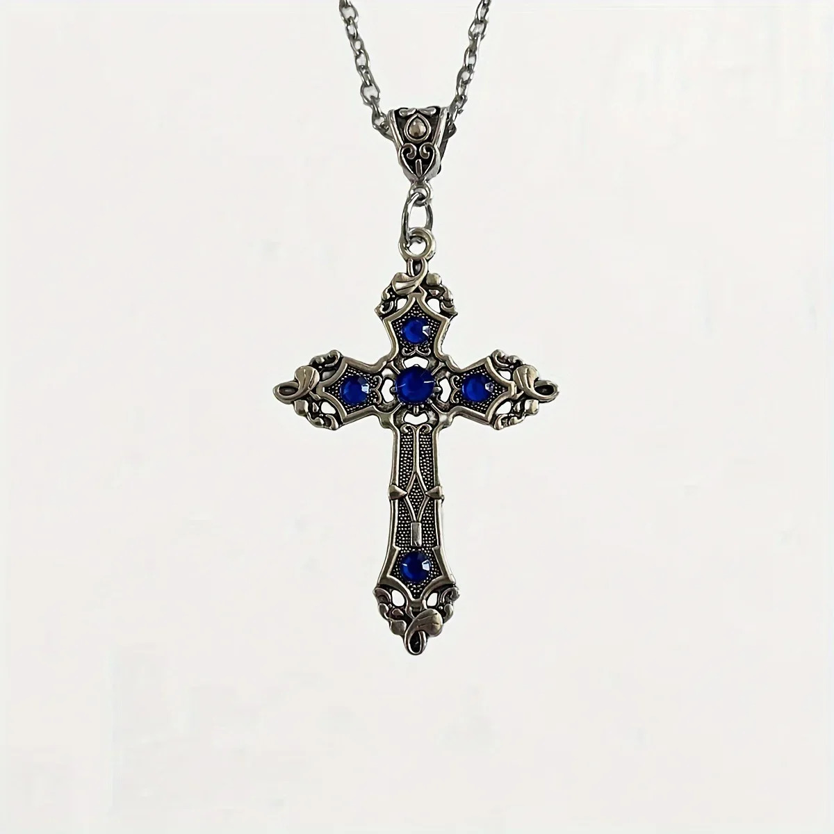 European and American retro simple fashion gothic black gem ruby cross pendant mens necklace 250715