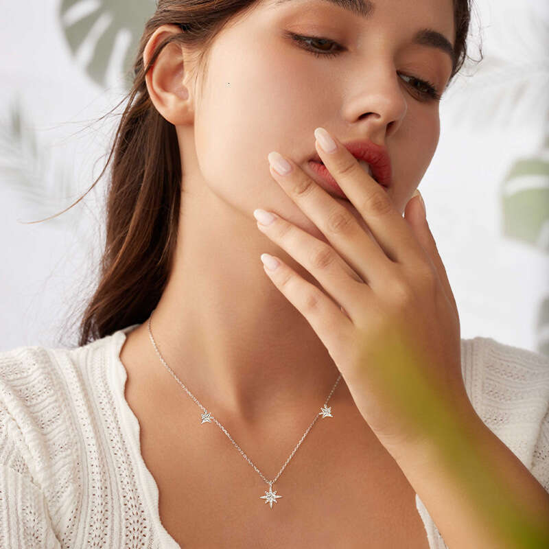 Trendy Unique Fashion Eight-Pointed Star S Pure Sier Moissanite Niche Starry Sky Necklace New Style 128