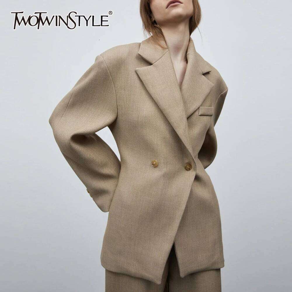 TWOTWINSTYLE Temperament Minimalist Blazers For Women Notched Collar Long Sleeve Tunic Solid Coats Female Fashion Clothes New