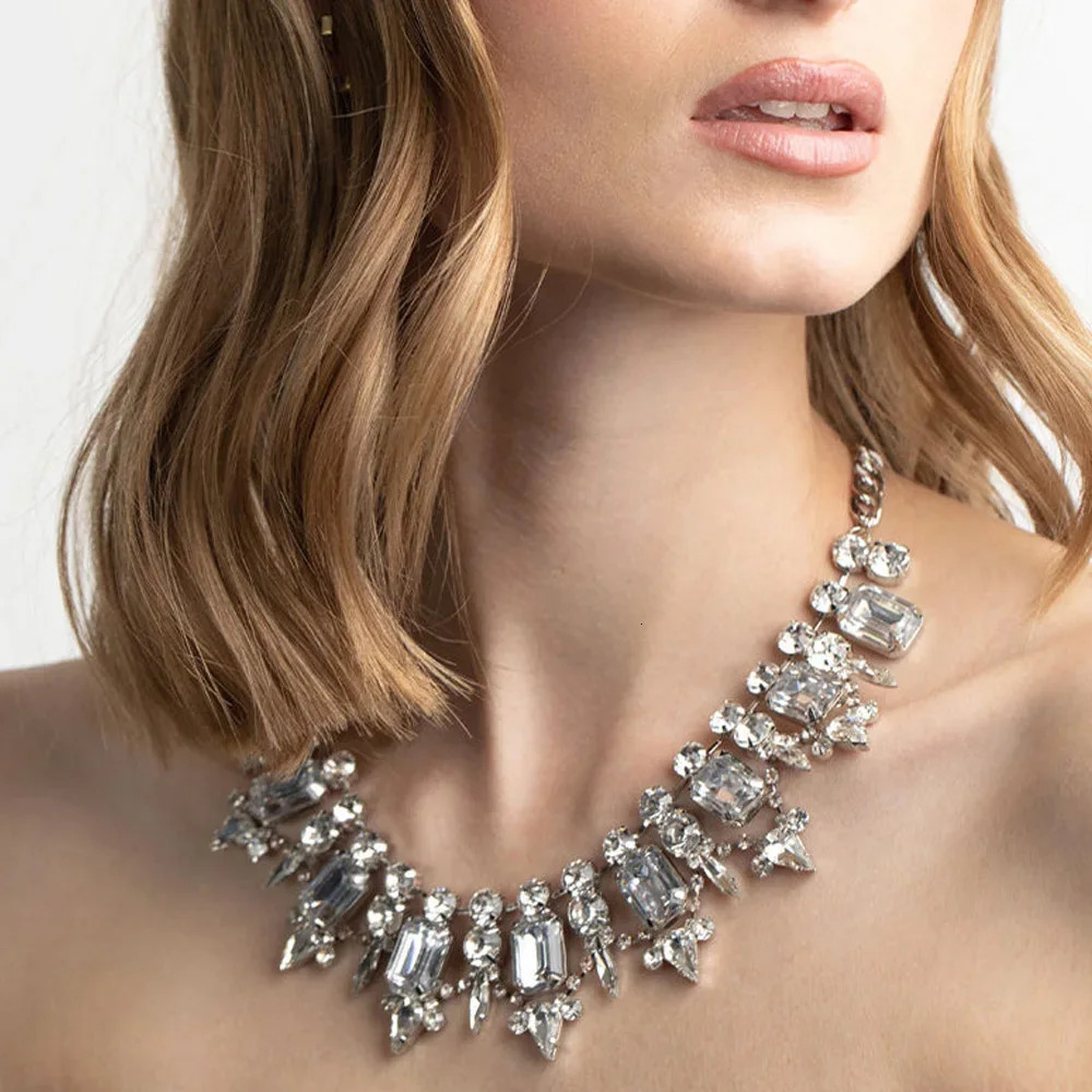 Stonefans Exaggerated Rhinestone Choker Necklace Jewelry for Women Statement Chain Large Crystal Collar Necklace Christmas Gift 250716