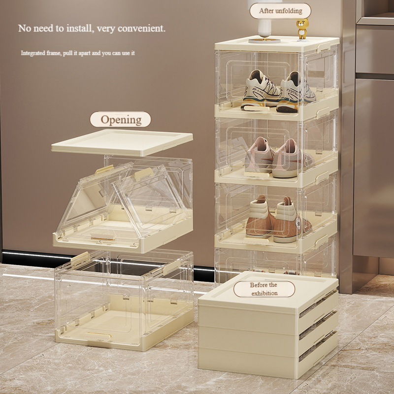 New Foldable Integrated Installation-Free Cabinet Storage Plastic Transparent Multi-Layer Dust-Proof Shoe Box