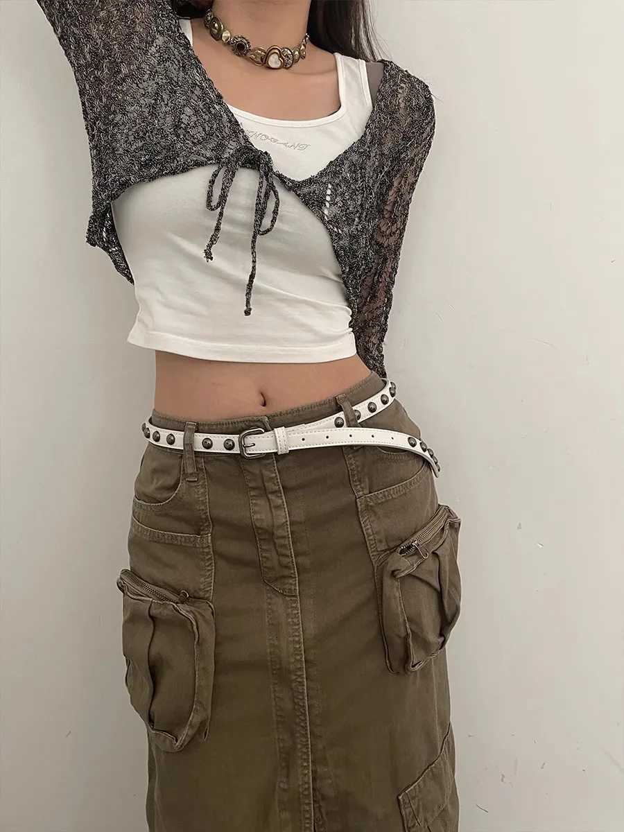 2025 New Womens American Vintage Belt Casual Rivet Thin Leather Belt Punk Style Metal Rock Unique Versatile W250717