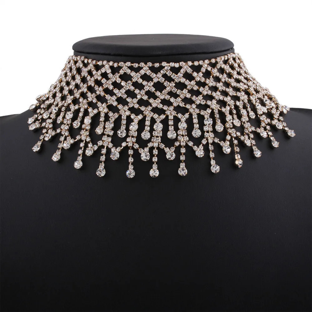 Fashion Shining Crystal Neck Jewelry Rhinestone Tassel Necklace On The Neck For Women Party Accessories 250716