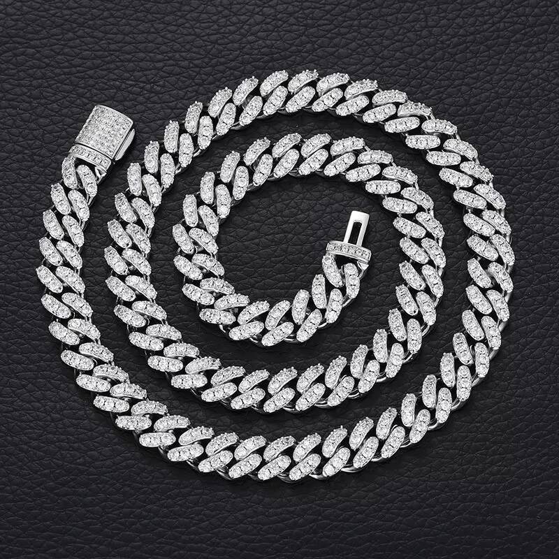 Mens 8mm Moissanite Cuban Chain Necklace S925 Silver Gold Plated Link Chain Pass Test Diamond Hip Hop Rock Fine Jewelry