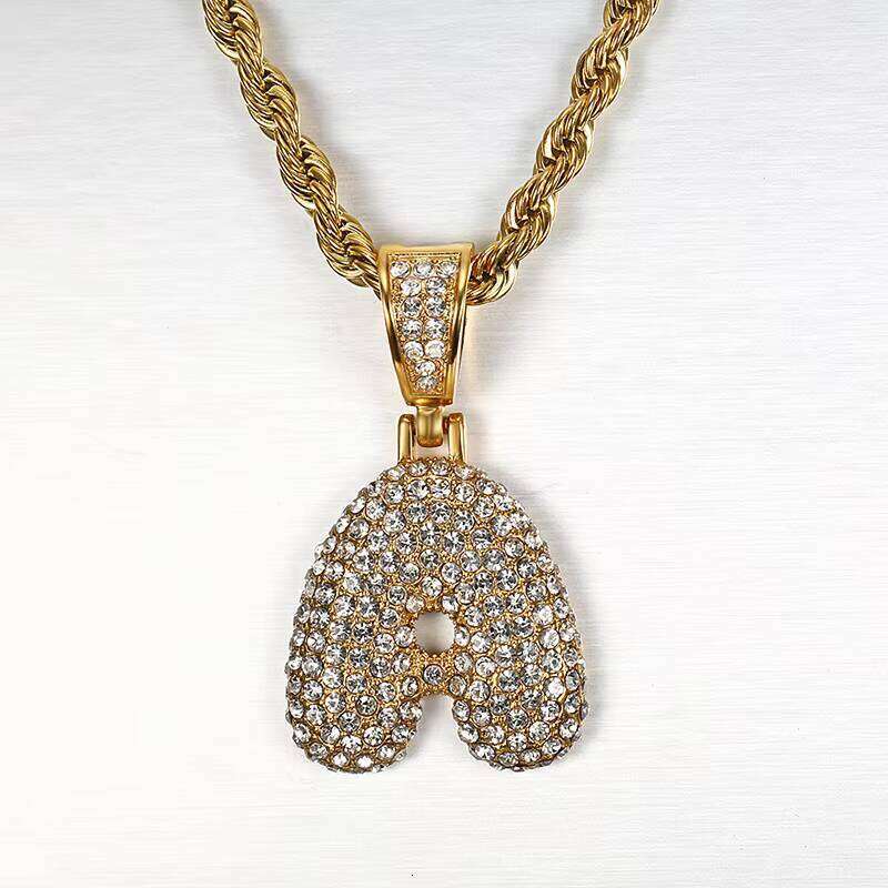 Stainless Steel Gold Bling Bubble Pendant with Ice Stone Accents - Elegant Hollow Cutout Mini Charm Necklace