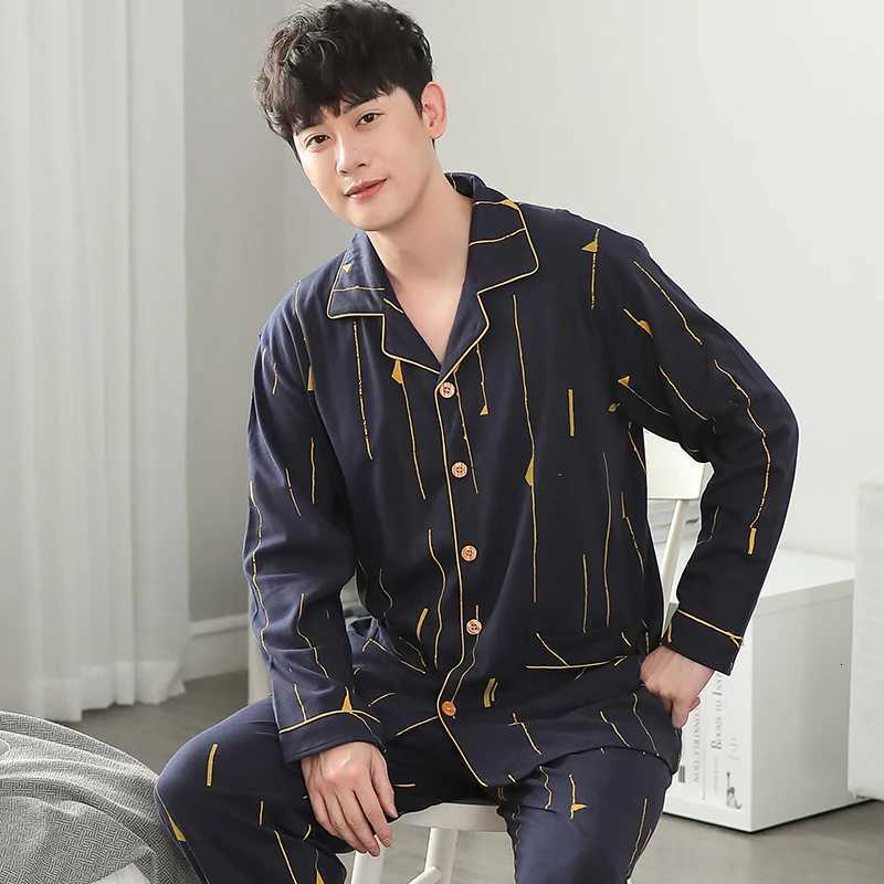 Men Pajama Set Cotton Spring Long Sleeve Print Men Pajama Suit Autumn Nightwear Collar Pajamas Men Sleepwear Two Piece 4XL W250717