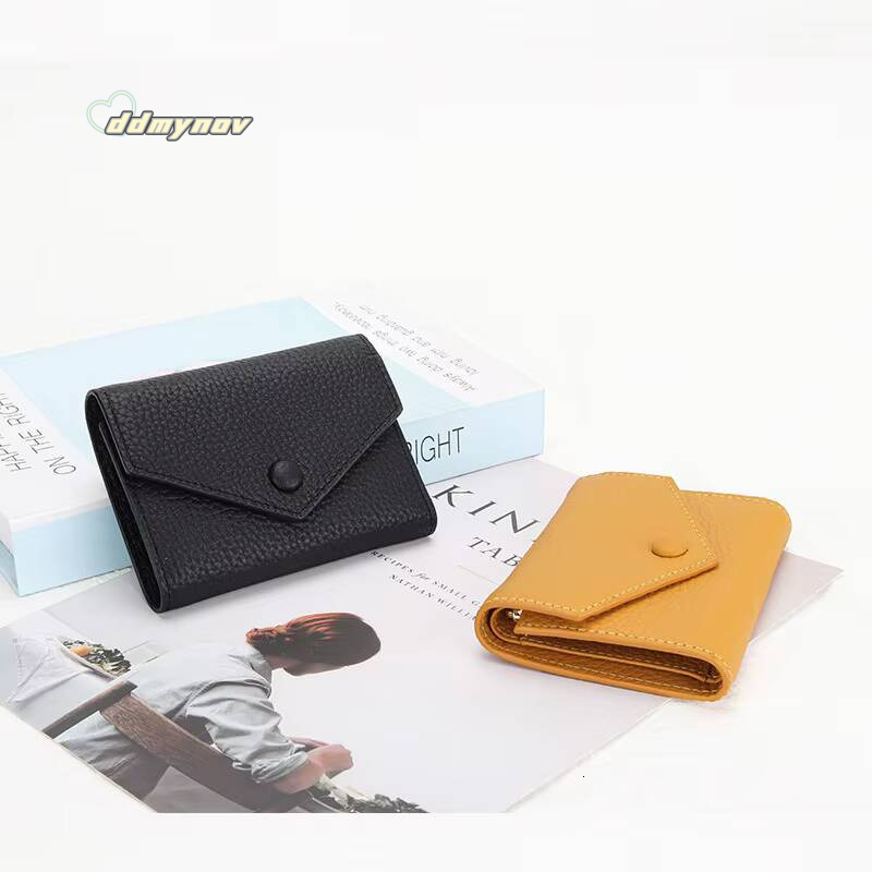 Free Custom Genuine Leather Womens Foldable Cowhide Short Fashion Envelope Triple Fold Purse Wallet ddmynov