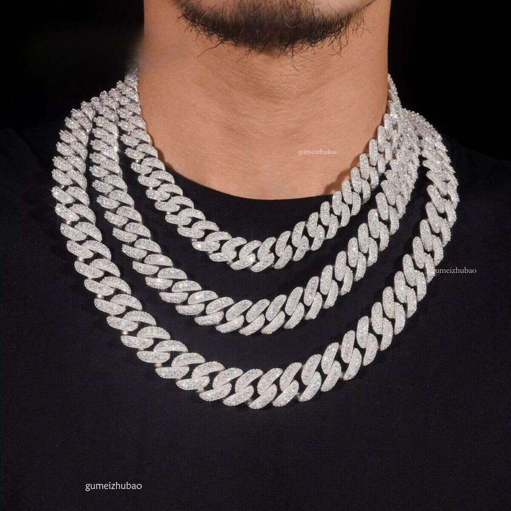 Through Tester Hip Hop Necklace 13mm 15mm 16mm 18mm Three Row Sier VVS Silicon Stone Cuban ChainDesigner necklace