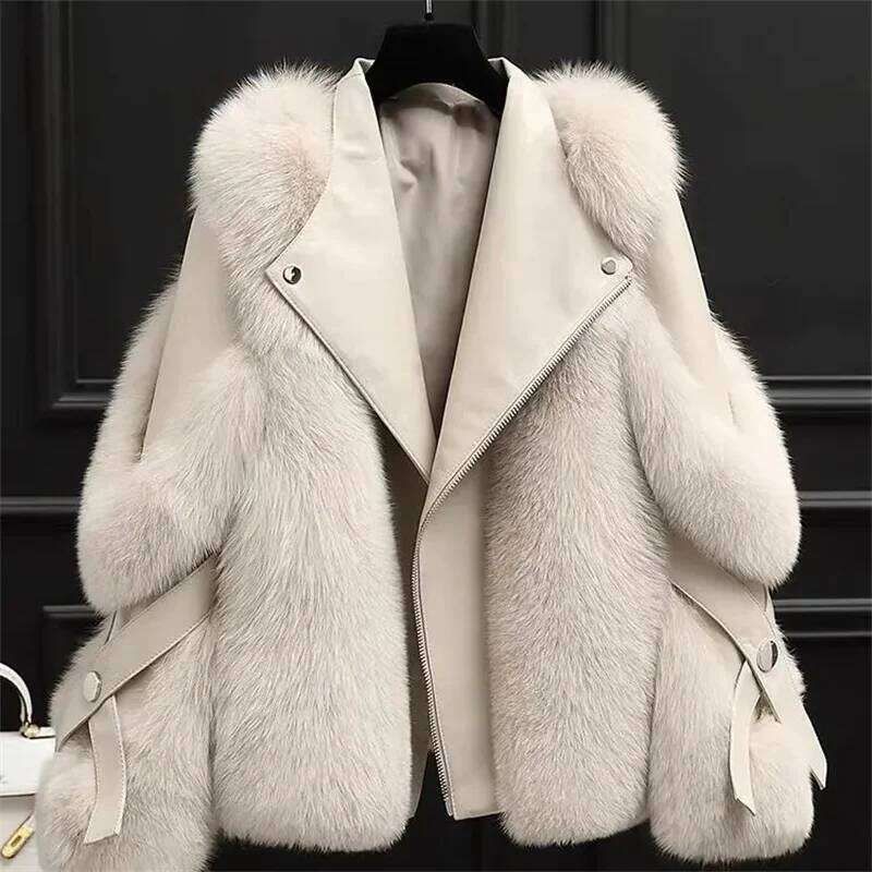 Designer Clothing 2025 New Autumn Winter Imitation Fox Jacket For Women's Fashion Loose Short Zipper Faux Fur Coat Female Motorcycle Jackets Fash