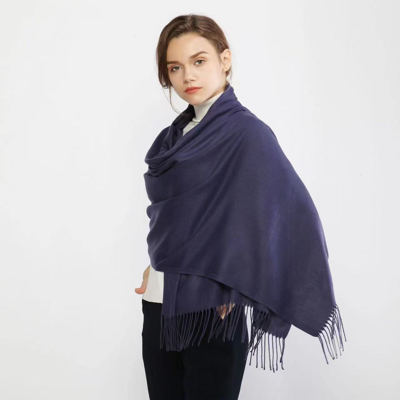 K1378 Pure color imitation cashmere gift scarf thick versatile shawl warm outer wear travel dual purpose