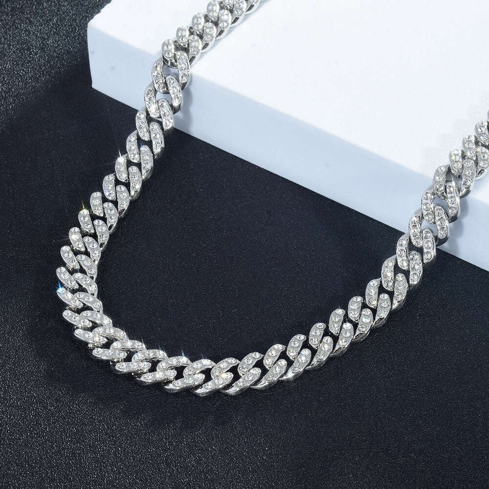 Full Cuban Men's Hip Hop Necklace 11mm Wide Chain Titanium Steel Inlaid Dia Fashion