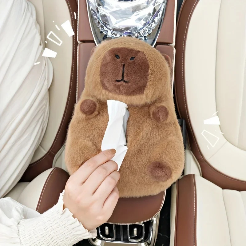 Plush Capybara Car Tissue Holder Cute Cartoon Hanging Automotive Tissue Box for Car Seat Back Sun Visor Accessories 250715