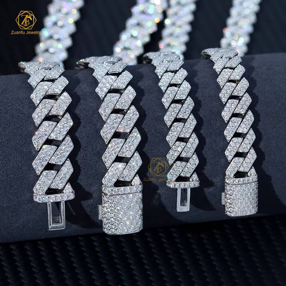 6MM 8MM 10MM 12MM 14MM 16MM 18MM 20MM Real Gold Plating Trendy 925 Silver Necklace Moissanite Cuban Link Chain Hip Hop Jewelry