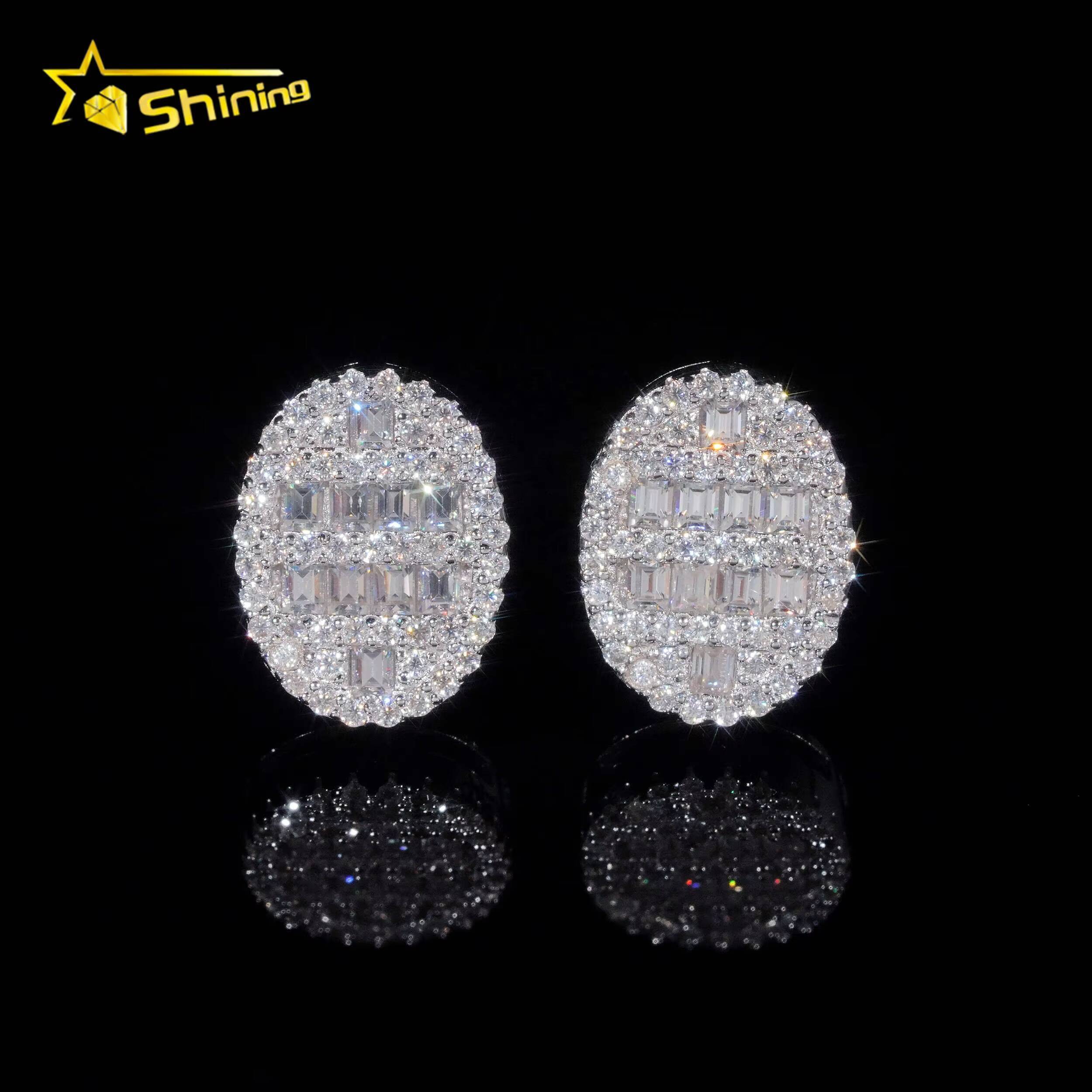 New Design baguette Lab Diamond Earrings Silver 925 Vvs Moissanite Hip Hop Iced Out Stud Earrings