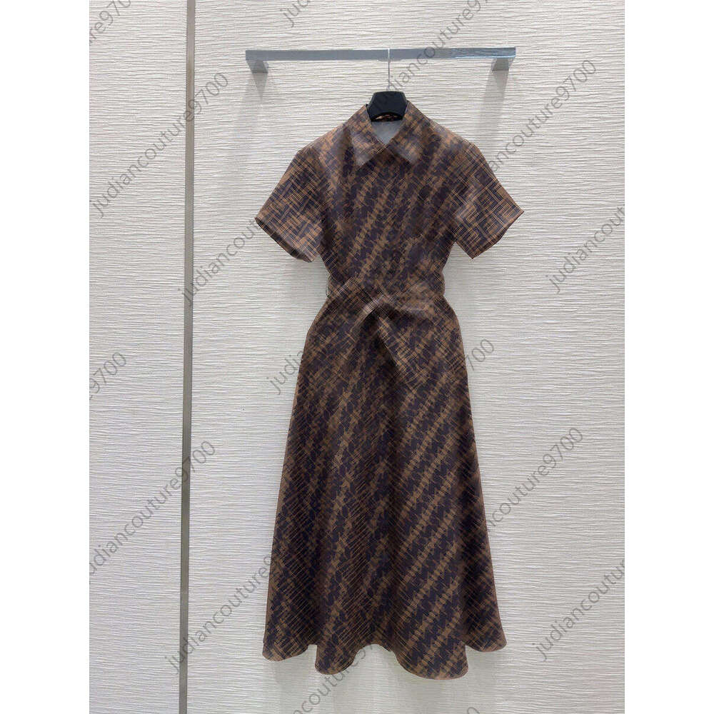 Designer Summer Dresses For Women Elegant Belted Maxi Dress Double Letter Print European American Fashion Styles Short Sleeved Collar Designer Dress