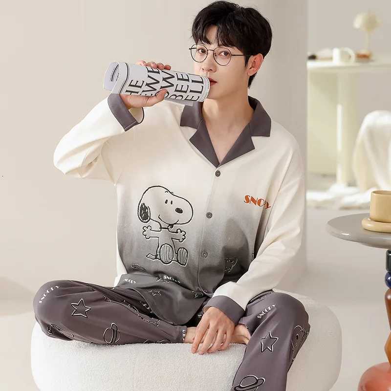 Cotton Pajamas Mens Spring and Autumn Long Sleeve Pants Men Can Wear A Large Size Home Suit Cozy Thermal Pajamas for Both Men and Women W250717