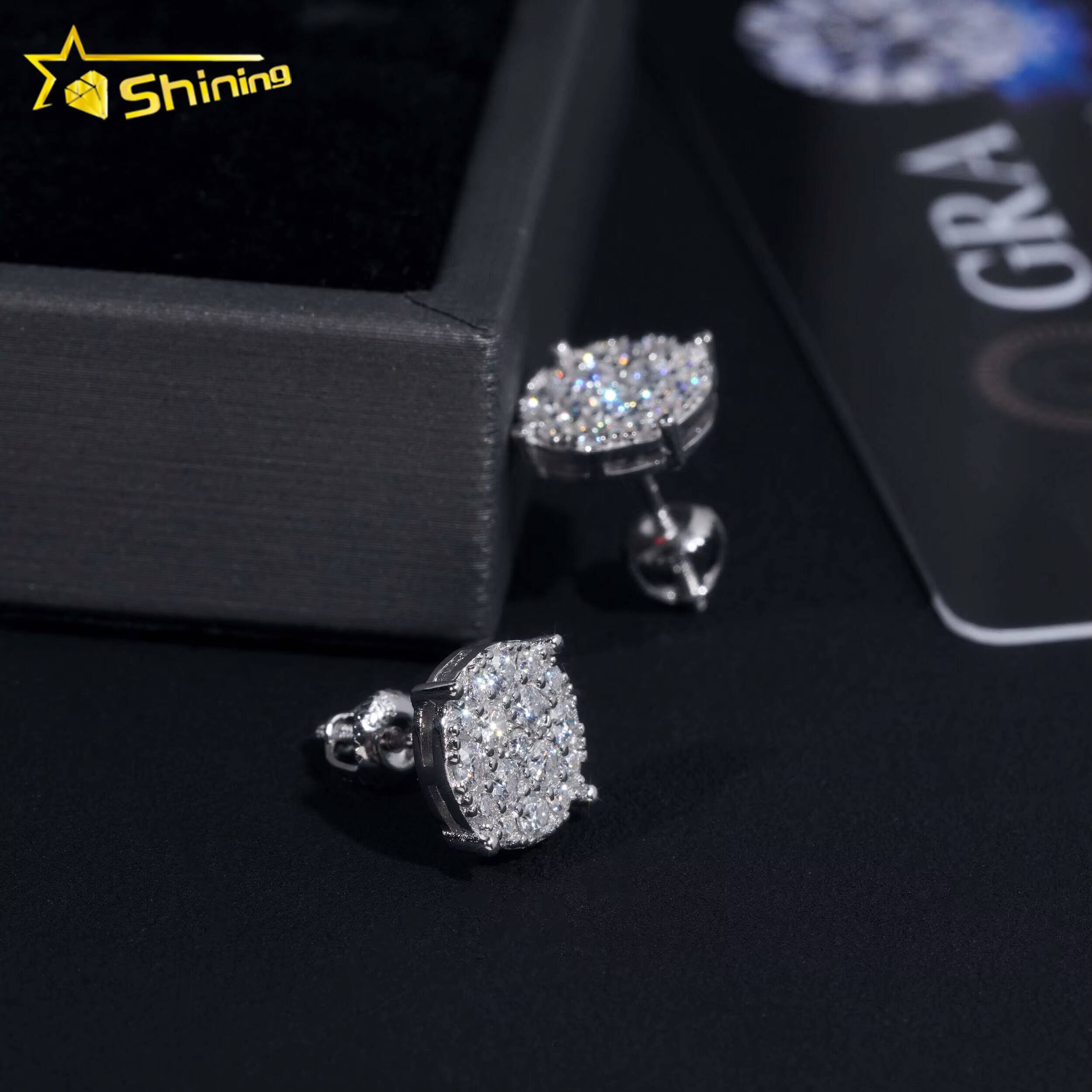 Men Style Stocks Pass Diamond Tester GRA Certified VVS Lab Diamond Fully Iced Out 925 Silver Jewelry Moissanite Stud Earrings