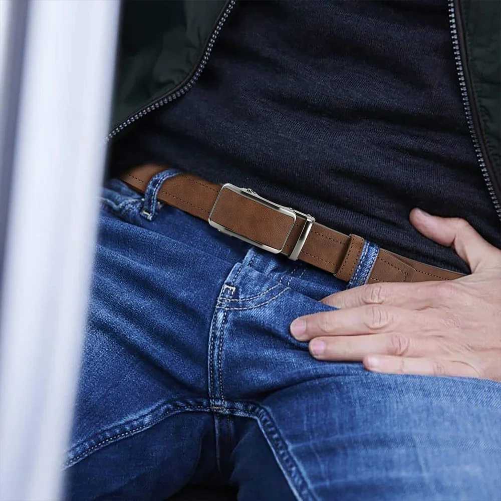 Fashionable Mens Leather Belt Mens High-quality Leather Belt Business Automatic Buckle Ratchet Belt Randomly Adjustable W250717