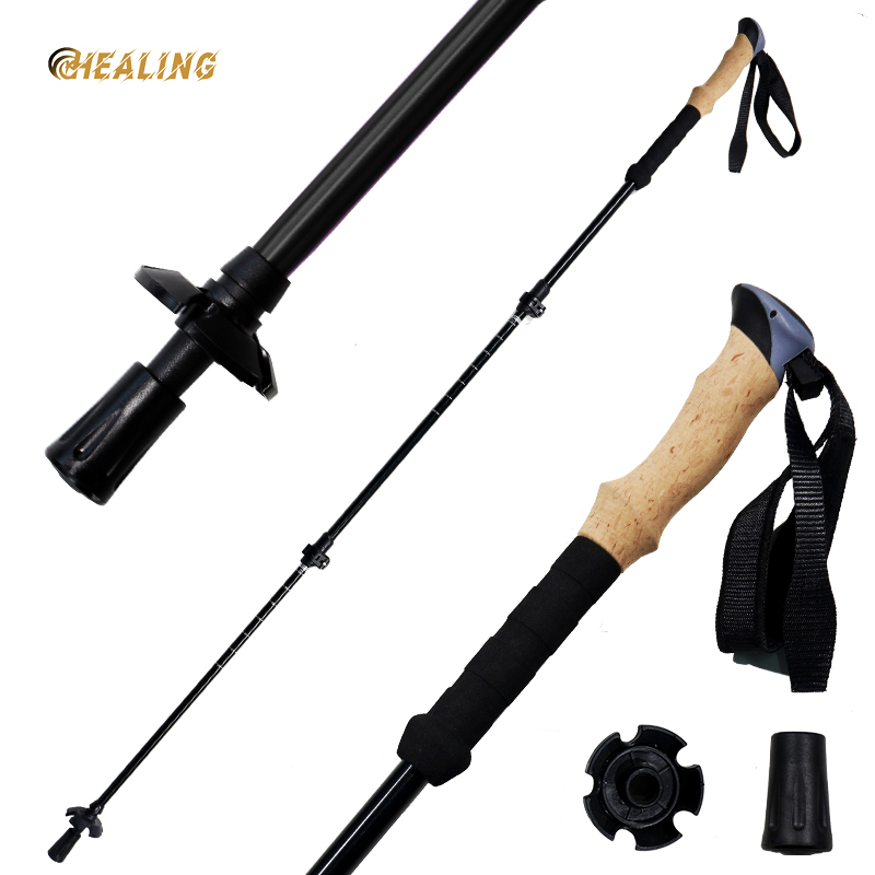 OKHEALING Aluminum Alloy Trekking Poles 3 Section Ultra-light Telescoping Walking Cane Portable Walking Stick with Handle for Off-road, Camping, Backp
