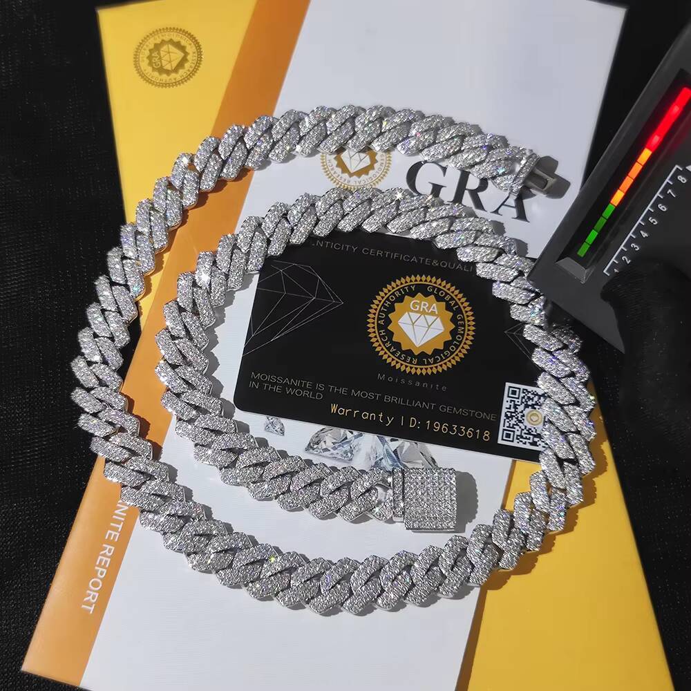 NUOYA 925 Sterling Silver Fine Jewelry Necklace Iced VVS Moissanite Cuban Chain Hip Hop Style Moissanite Cuban Link Necklace