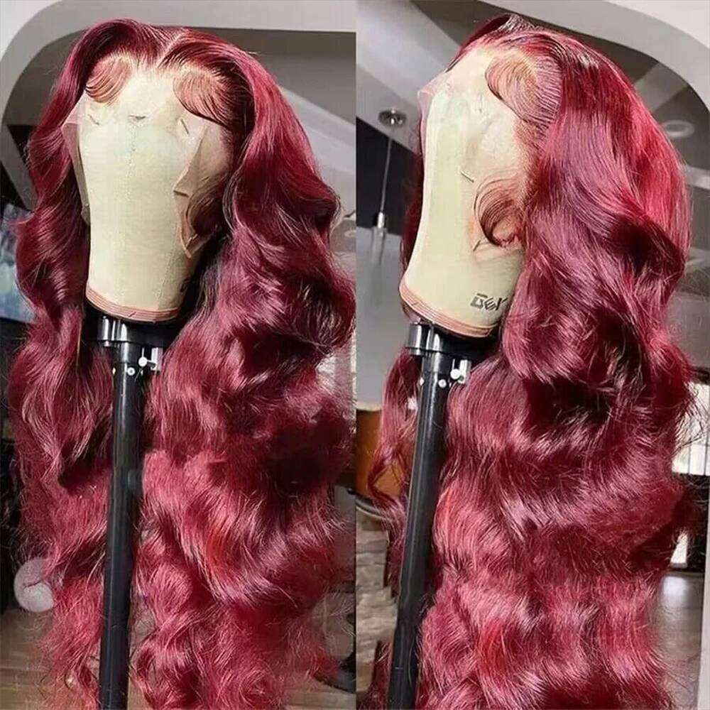 99j bury 13x6 Front Human Hair 200 Density Body Wave 13x4 30 36 Inch Red Colored Lace Frontal Wigs Brazilian For Women