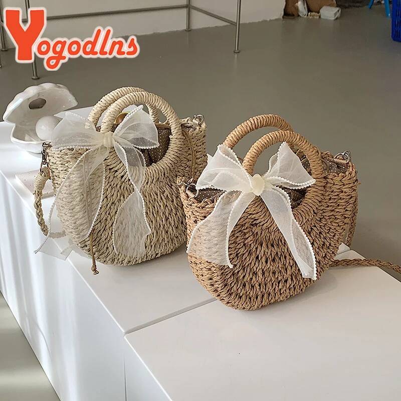 Yogodlns Straw Bags Women Summer Hand-Woven Rattan Handmade Woven Purse Wicker Beach Bag Bohemia Bali Handbag bolsos mimbre