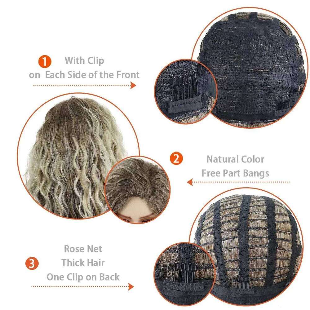 Womens Long Synthetic Hair Ombre Blonde Curly Female Natural Wavy Drag Queen Regular Wig 80S Gradient Wigs For Student