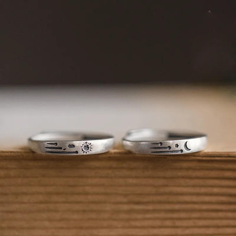 2Pcs Love Heart Electrocardiogram Couple Open Rings For Women Men Lover Black Silver Color Engagement Wedding ValentineDay Gift 250704