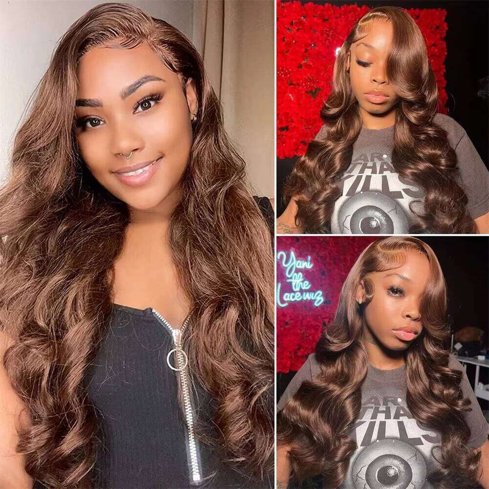 Chocolate Brown Body Wave Front Wig Transparent 13x6 HD Lace Frontal Preplucked Colored Human Hair Wigs 4x4 5x5 13x4