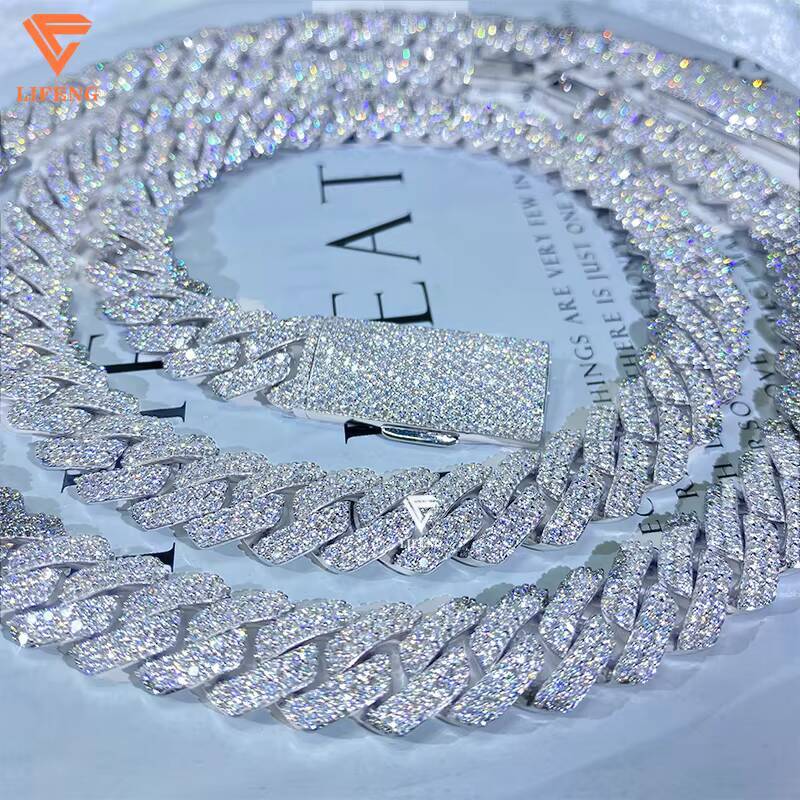 14mm Custom Hip Hop Fine Jewelry Cuban Link Chain Iced Out VVS Moissanite Diamond Necklace Silver 925 Cuban Chain With Pendant