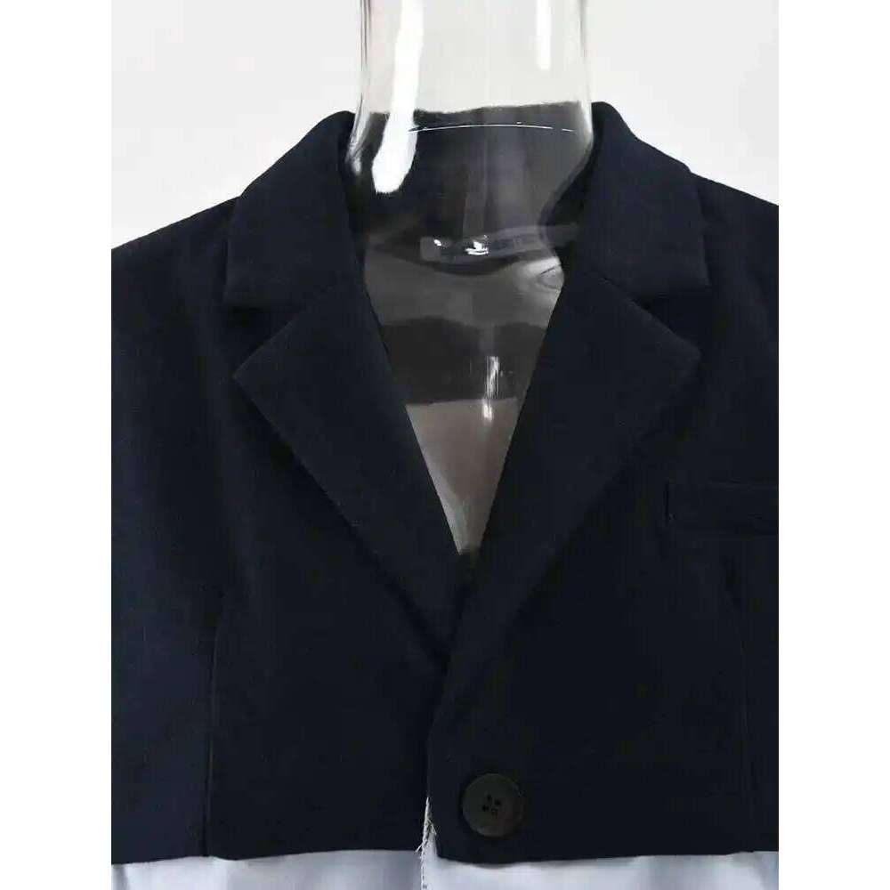 EAM Blue Denim Color-Block Big Size Trench Women New Lapel Long Sleeve Windbreaker Fashion Tide Spring Autumn 2025 1Dh2825