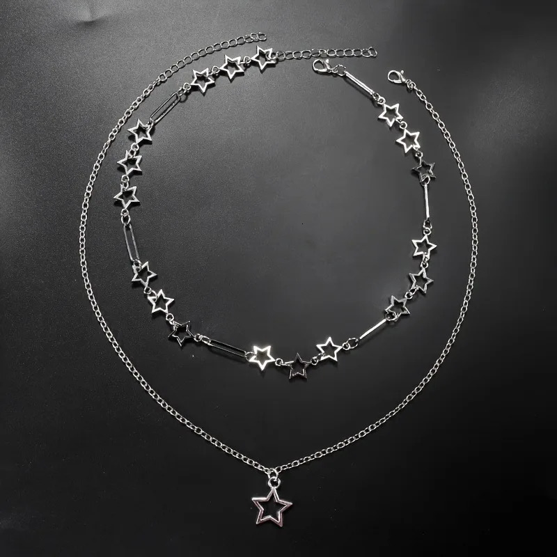 Personalized Punk Style Hollowed Out Stars Chain Double Layer Necklace Ladies Y2k Fashion Trend Holiday Party Accessories Gifts 250715