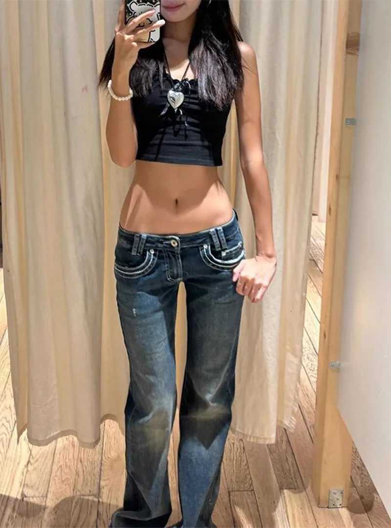 2025 New Retro High Street Low-Waisted Jeans for Women All-Match Y2K Denim Trousers Female Sexy Slim Fit Streetwear Flares Pants R250716