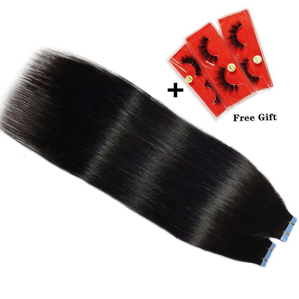 Tape In 100% Real Remy Brazilian Human Hair Straight Extensions Skin Weft Adhesive Glue On Salon Quality For Woman