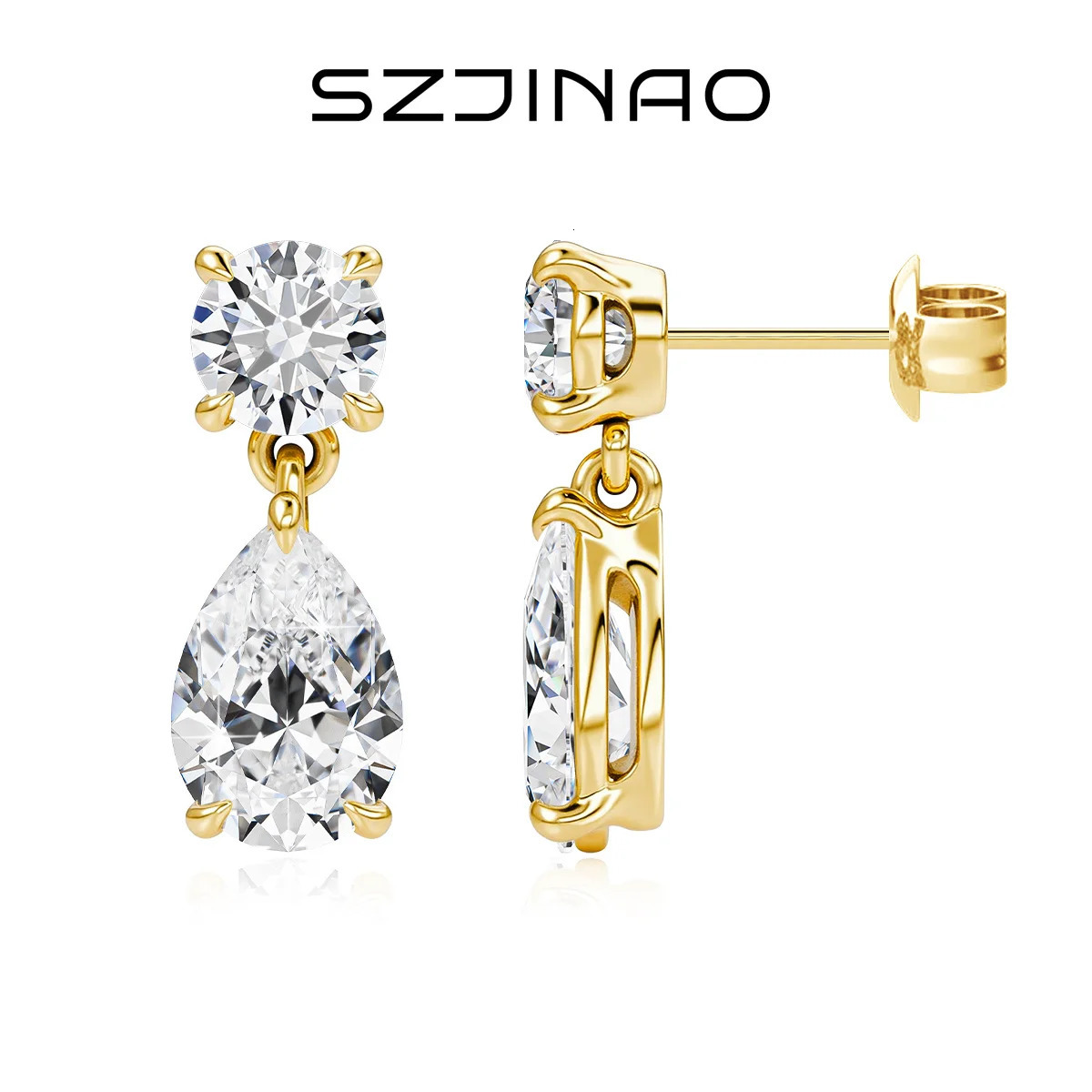 Waterdrop Full Diamond Drop Earrings D VVS1 18k Gold Plated Pear Cut Earrings 925 Silver for Women Sparkling Jewelry 250716